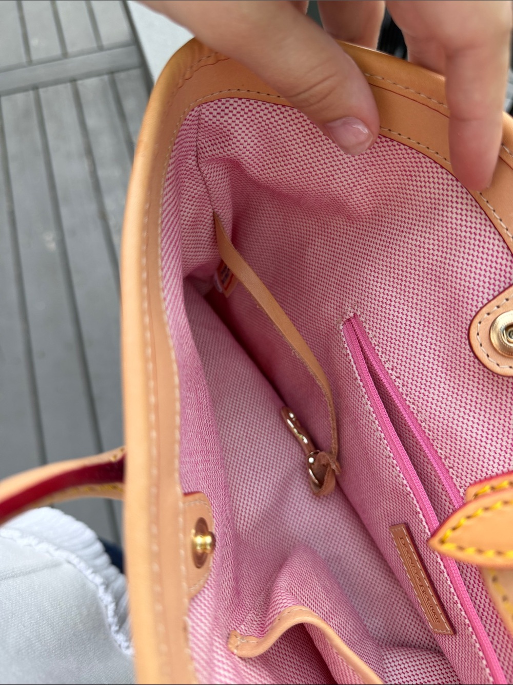 Dooney & Bourke Purple Floral Canvas Tote with Tan Leather Trim - Picture 10 of 12